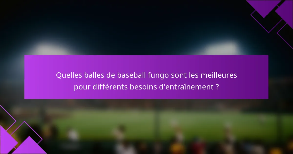 Quelles balles de baseball fungo sont les meilleures pour différents besoins d'entraînement ?